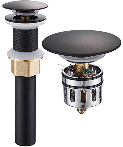 REGALMIX Pop Up Drain, Bathroom Faucet Vessel Vanity Sink Drain Stopper, Built-in Anti-Clogging Strainer, Without Overflow Matt Black,Fits Standard American Drain Hole(1-1/2" to 1-3/4") RWF082G - color: Black, size: Without Overflow