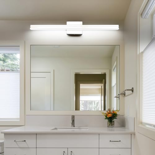 SineRise LED Modern Bathroom Vanity Light Bar (24-Inch, 3000K/4000K/6000K), Chrome Dimmable Modern Acrylic Bathroom Wall Lighting Fixtures Over Mirror - color: Chrome, size: 24-Inch