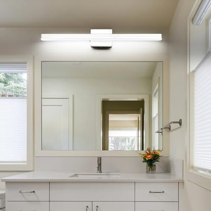 SineRise LED Modern Bathroom Vanity Light Bar (24-Inch, 3000K/4000K/6000K), Chrome Dimmable Modern Acrylic Bathroom Wall Lighting Fixtures Over Mirror - color: Chrome, size: 24-Inch