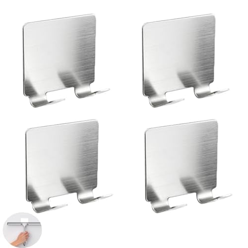 4 Pack All-Purpose Stainless Steel Squeegee Holder Shower Door Hooks Towel Hooks Hanger Organizer for Bathroom Shower Glass Doors Squeegee Cleaner Tool