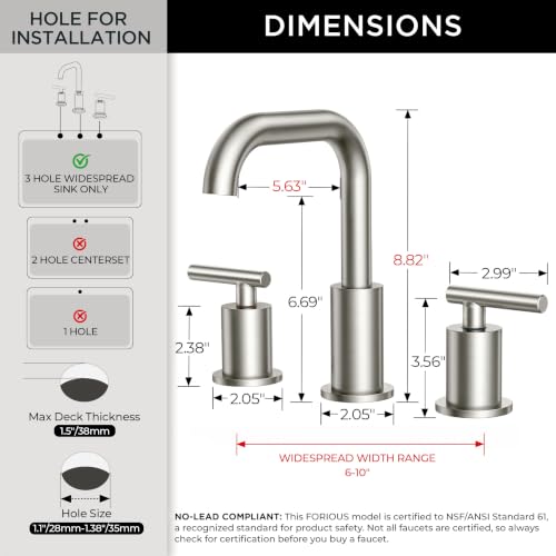 FORIOUS Bathroom Sink Faucet 3 Hole Widespread 8 Inch Brushed Nickel | 6-12 inch Widespread Sink Faucet with 2 Handles, Pop Up Drain and Water Supply Supplies for Vanity Restroom RV Lavatory Sink - color: Stainless Steel