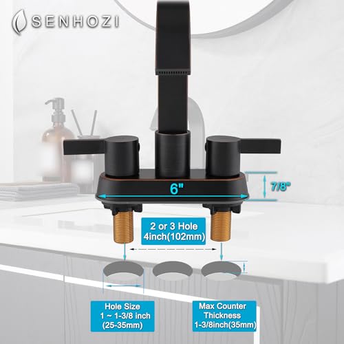 Oil Rubbed Bronze Bathroom Faucet 3 Hole, Senhozi 4 Inch Centerset Bathroom Faucet with Pop up Drain and 2 Supply Lines, Waterfall Bathroom Faucet Modern Faucet Bathroom, SE-0048-ORB - color: Oil Rubbed Bronze