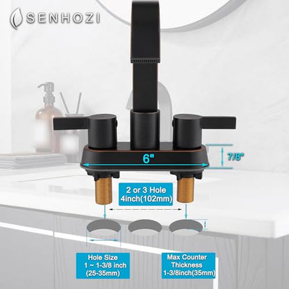 Oil Rubbed Bronze Bathroom Faucet 3 Hole, Senhozi 4 Inch Centerset Bathroom Faucet with Pop up Drain and 2 Supply Lines, Waterfall Bathroom Faucet Modern Faucet Bathroom, SE-0048-ORB - color: Oil Rubbed Bronze