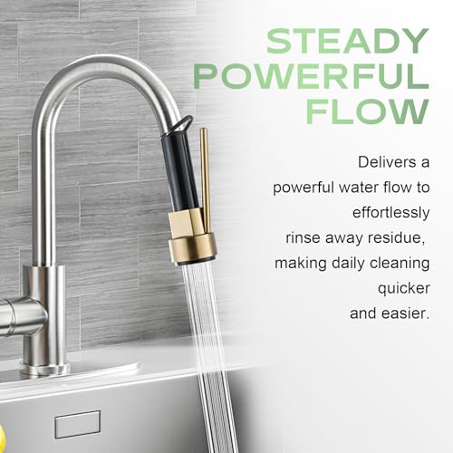 Pull Down Kitchen Faucet Replacement Head, 3-Mode Spray Head with Stream/Spray/Pause, High Pressure Anti-Clog Nozzle, Easy Installation, Universal Fit for Most Kitchen Faucets Brushed Gold - color: Industrial Spray Head - Gold
