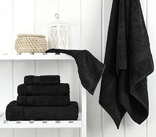 Cotton Paradise 100% Cotton Turkish Towel Set, Soft Absorbent Quick Dry, 6 Piece Towel Set, Coal Black - color: Coal Black, size: (27"x54") +( 16"x28") + (13"x13")