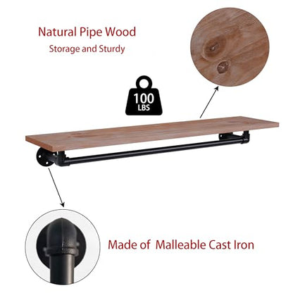 Clothes Rack 42in, Wall Mounted Garment Rack with Real Wood Shelf, Heavy Duty Hanging Clothes Rack, Multi-Purpose Hanging Rod, Space-Saving Closet Storage - color: Brown, size: 1T42IN