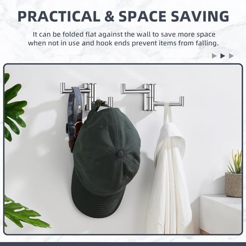 Suyar Swivel Towel Hook with 2 Arms, Bathroom Robe Holder, Polished Chrome | Space-Saving Wall Hook with 2 Folding Arms, Hand Towel Hanger for Bathroom Kitchen RV, SUS304 Stainless Steel, Screw Mount - color: Polished Chrome, size: 2 Pack
