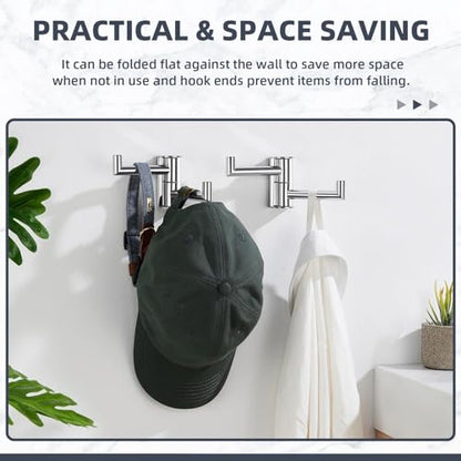 Suyar Swivel Towel Hook with 2 Arms, Bathroom Robe Holder, Polished Chrome | Space-Saving Wall Hook with 2 Folding Arms, Hand Towel Hanger for Bathroom Kitchen RV, SUS304 Stainless Steel, Screw Mount - color: Polished Chrome, size: 2 Pack