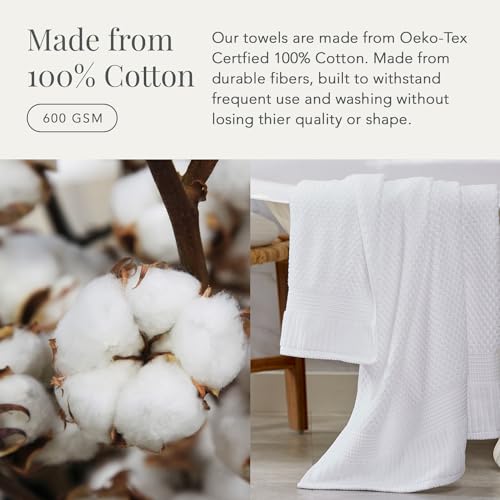 NY Loft 100% Cotton 4-Pack Bath Towel Set | White | Oeko-TEX | Quick-Dry | Four 30" x 52" Bath Towels | Super Absorbent | Designer-Styled Texture - color: Bright White, size: Bath Towel (4 Pack)