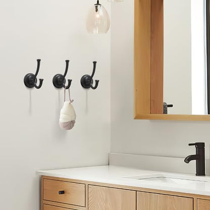 TUNNY Towel Hook Bathroom-2 Pack Matte Black Double Robe/Towel Hook Wall Mounted Hook for Bathroom Bedroom Kitchen - color: Matte Black