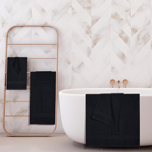 BOUTIQUO 6 Pack Cotton Towel Set, Contains 2 Bath Towels 27x54 inch, 2 Hand Towels 16x24 inch & 2 Wash Coths 12x12 inch, Ideal Everyday use, Ultra Soft Compact & Lightweight - Black - color: Black, size: 6 Piece Towel Set