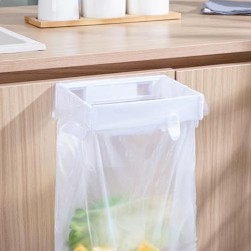 Foldable Wall-Mounted Trash Rack – No Drill Collapsible Hanging Garbage Bag for Cabinet Doors Table Sides Kitchen Bathroom Office ﻿ (White) - color: White