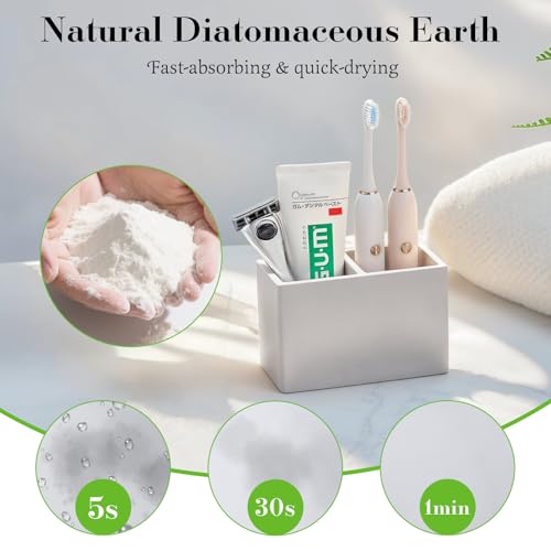 Luxspire Diatomite Toothbrush Holder, 2 Slots, Light Gray | Fast Drying, Diatomaceous Earth, Electric Tooth Brush and Toothpaste Organizer, For Bathroom Kitchen Vanity Countertop - color: Light Gray, style: 2 Slots