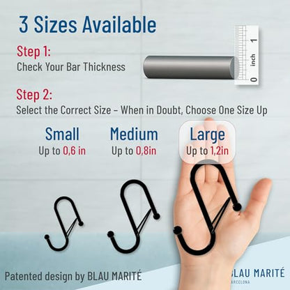 6 S-Shaped Hooks with Anti-Fall System. Anti Drop S-Shaped Hook with Safety Buckle to Prevent Falls. Heavy Duty. (Black, 4in Long (Diameter Rod<1.2in)) - color: Black, size: Large - 1.2In Diameter
