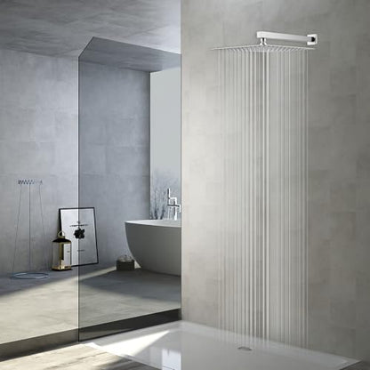 Rain Shower Head Brushed Nickel with Extension Arm 12 Inch Square Shower Head with 16 Inch Shower Arm Large Stainless Steel Rainfall Showerhead Waterfall Full Body Coverage by GGStudy - color: Brushed Nickel, size: 12inch