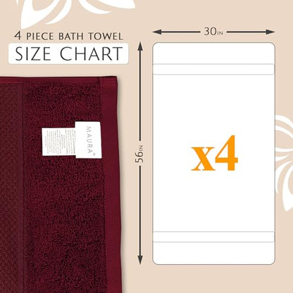 MAURA Wine Red Extra Large Turkish Cotton Luxury Bath Towels Set of 4. Ultra-Soft, Thick & Plush Towels for Bathroom - Burgundy - color: Burgundy, size: Bath Towel (4-Pack)