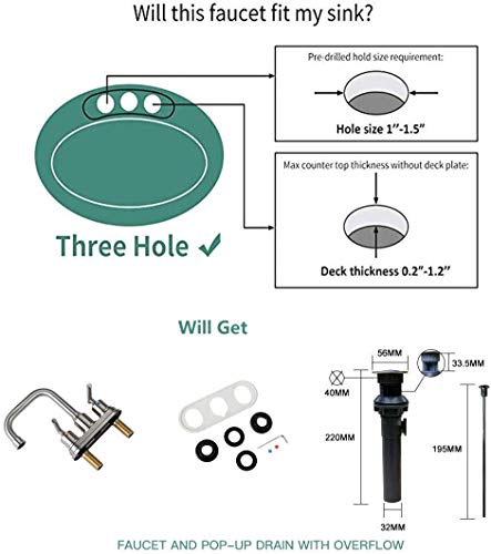 WOWOW Chrome 4 Inch Bathroom Sink Faucet Centerset Lift Rod Drain Stopper 2 Handle Lavatory Commercial Contemporary Faucet High Arc Brass Faucets for Bathroom - color: Chrome, style: Centerset - 4 Inch