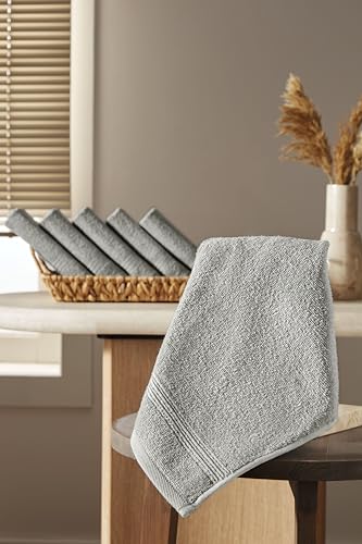Ozdilek 6-Piece Washcloth Set 13x13 Towels 100% Turkish Cotton, Soft, Absorbent, Gentle on Sensitive Skin, Multi-Purpose Use, Washable, Reusable, Ideal for Baby Care & Spa 6 Towels (Light Brown) - color: Light Brown