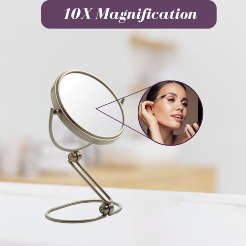 JERDON 5.5" Tabletop Makeup Mirror - 10X Magnification - Nickel - MC450N | Folding Compact for Travel, 1X Reverse Side, 10" Open Height - size: 1"L x 5.8"W