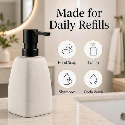 Stone Soap Dispenser, Matte Speckled Off White Ceramic Soap Dispenser with Black Pump, Modern Countertop Liquid Hand Soap Bottle for Bathroom Kitchen Decor