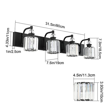 Ralbay Black Crystal Vanity Light Fixtures 4 Light Crystal Bathroom Vanity Lights Fixtures Over Mirror Modern Matte Black Bath Wall Lights - color: Black, size: 32 inch
