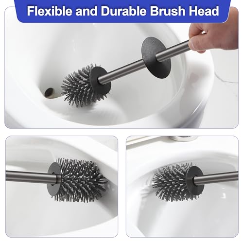 Toilet Brush and Holder Set Gun Gray Freestanding Toilet Bowl Brush for Bathroom - color: Gun Gray