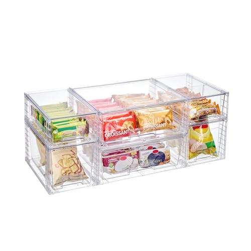 Vtopmart Clear Stackable Storage Drawers, 6 Pack Mixed Size Set | Wide, Medium and Small Pull-Out PET Drawers Provide Flexible Sorting Options for Cabinets, Closets, Pantry - style: 2 Wide+2 Medium+2 Small