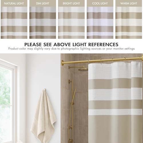 Madison Park Spa Waffle Weave Stall Shower Curtain, 36 x 72, Taupe | Striped, Pieced Fabric Design, 3M Scotchgard Moisture Management, Hotel Quality, Modern, for Bathroom, OEKO-TEX Certified - color: Stripe Taupe, size: 36"W x 72"L (Pack of 1)