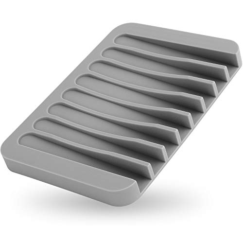 Anwenk Soap Dish for Shower Waterfall Soap Holder Soap Tray Soap Saver Drainer Flexible Silicone for Shower/Bathroom/Kitchen/Counter Top,Keep Soap Bars Dry Clean,Easy Cleaning- Grey, 1Pack - color: Grey-1pack