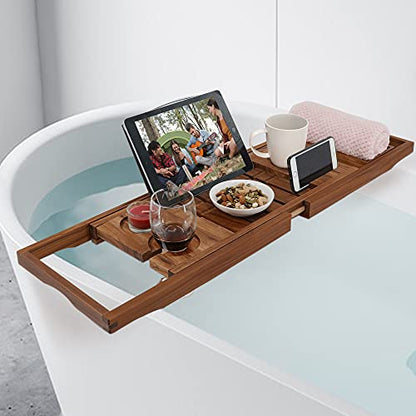 VaeFae Bamboo Shower Stool and Teak Bathtub Tray Bundle