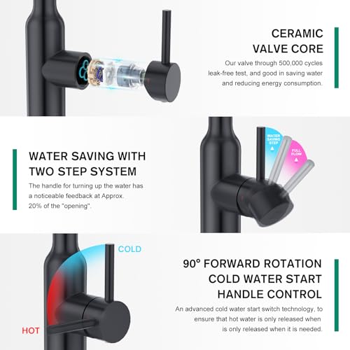 CREA Black Kitchen Faucet, Pull Down Kitchen Faucets with Sprayer 3 Modes, Uitility Laundry Faucets Single Hole Bar Sink Faucet 360° Swivel High Arc Stainless Steel RV Faucet, Matte Black - color: Black, style: standard