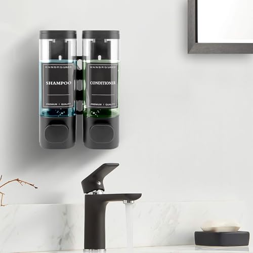 Shampoo and Conditioner Dispenser, 2 Chamber 300ml, Wall Mounted, Gray | Shower Soap Dispenser, Refillable Hand Soap Dispensers, Body Wash Dispenser for Bathroom, Kitchen, Hotel, Home - color: Gray, size: 2 Chamber