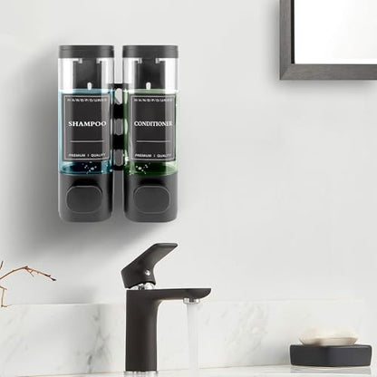 Shampoo and Conditioner Dispenser, 2 Chamber 300ml, Wall Mounted, Gray | Shower Soap Dispenser, Refillable Hand Soap Dispensers, Body Wash Dispenser for Bathroom, Kitchen, Hotel, Home - color: Gray, size: 2 Chamber
