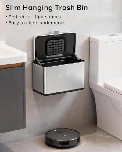 Kitchen Mini Compost Bin, 4L/1G Small Trash Can with Lid, Slim Stainless Steel Hanging Garbage Bin for Kitchen, Bathroom, Bedroom, Office, Wall Mounted Compost Bin with Inner Bucket, Silver - size: 4L-Silver