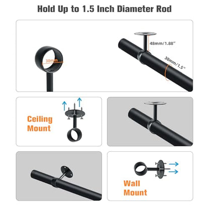Alise Curtain Rod Holder Bracket 38mm Dia,Closet Rod Holders Wall Mount | Ceiling Mounted,Curtain Rod Flange Brackets,Ceiling Curtain Rods Brackets,for Bathroom Curtain,Stainless Steel,Black,4 Pcs - color: Matte Black, size: 38mm/1-1/2 Inch Dia.