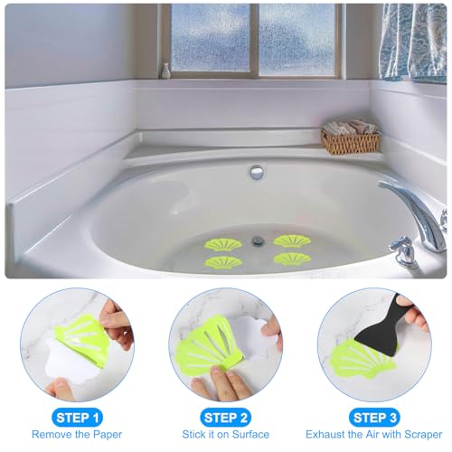 PATIKIL Bathtub Non Slip Stickers 3.54x2.76 Inch, 12 Pack Shell Safety Shower Floor Anti Slip Stickers with Adhesive Decals Scraper for Bath Tub Shower Floor Stair, Gray