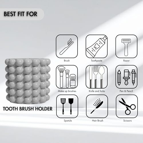 Better Trends 2-Piece Bathroom Accessory Set 400mL Refillable Soap Dispenser with Rustproof Pump 2-Slot Toothbrush for Vanity, Sink & Countertop Organization Gray Nova Collection - color: Gray