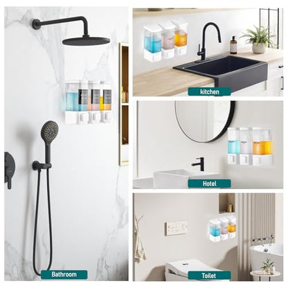 Pollock Shampoo and Conditioner Dispenser 3 Chamber * 500ML | Shower Soap Dispenser Wall Mounted, Body Wash Dispenser No Drill, Refillable Shower Dispenser for Bathroom - color: Blk-zt-53-w3