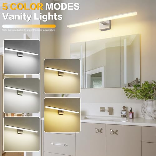 30 Inch Modern Vanity Light for Bathroom Brushed Nickel Over Cabinet Arm Extra Wide LED Bar 5CCT Selectable CRI85+ ETL - color: Brushed Nickel- 5CCT& Dimmable, size: 30-inch