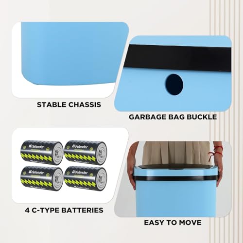 13 Gallon Motion Sensor Kitchen Trash Can, 50L Automatic Sensor Trash Can, Smart Waste Bin with Lid for Kitchen, Bathroom, Bedroom, Home Office, Quiet Open & Easy Clean (Blue) - color: Blue, style: 1 pack