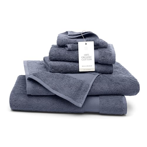 BOLL & BRANCH Plush Bath Sheet Set, 6 Pieces, Mineral | 2 Oversized Bath Sheets, 2 Hand Towels & 2 Washcloths - 100% Organic Cotton - Ultra Soft & Luxurious - Quick Absorbing - color: Mineral, size: Bath Sheet Set