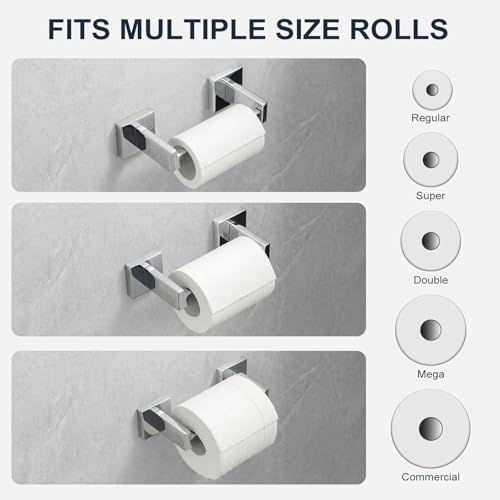 Toilet Paper Holder Wall Mount Polished Chrome Stainless Steel | Toilet Tissue Roll Holder Bathroom Square Toilet Paper Towel Roll Holder Double Post Pivoting Tissue Handle - color: Polished Chrome