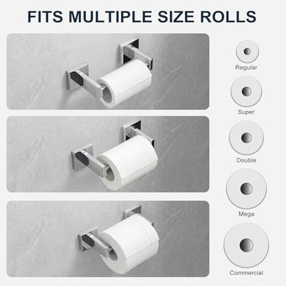 Toilet Paper Holder Wall Mount Polished Chrome Stainless Steel | Toilet Tissue Roll Holder Bathroom Square Toilet Paper Towel Roll Holder Double Post Pivoting Tissue Handle - color: Polished Chrome