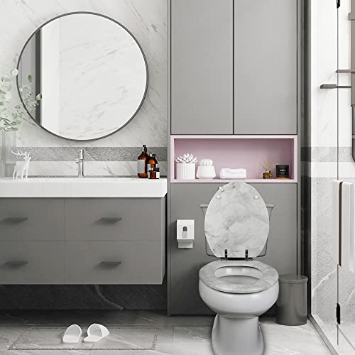 Angel Shield Marble Toilet Seat Durable Molded Wood with Quiet Close,Easy Clean Quick-Release Hinges (Elongated,Gray Marble) - color: Gray Marble-Elongated, size: Elongated-18.5”