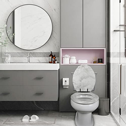Angel Shield Marble Toilet Seat Durable Molded Wood with Quiet Close,Easy Clean Quick-Release Hinges (Elongated,Gray Marble) - color: Gray Marble-Elongated, size: Elongated-18.5”