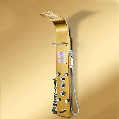 Thermostatic Waterfall Rainfall Shower Panel Tower Shower Shower Column Body Massage Jets Hand Shower Tub Spout Wall Mounted Shower PanelSilver (C),C - color: C
