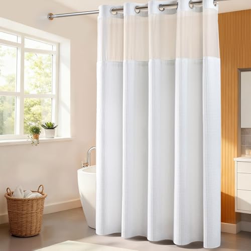 River Dream Cotton Blend Fabric Shower Curtain Set with Liner, White, 71x86 | Waffle Weave, No Hook Needed, with Snap in Replacement Liner, Top Sheer Window, Hotel Quality for Bathroom, Extra Long - color: White, size: 71"W x 86"L (Pack of 1)