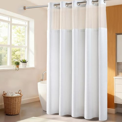 River Dream Cotton Blend Fabric Shower Curtain Set with Liner, White, 71x86 | Waffle Weave, No Hook Needed, with Snap in Replacement Liner, Top Sheer Window, Hotel Quality for Bathroom, Extra Long - color: White, size: 71"W x 86"L (Pack of 1)
