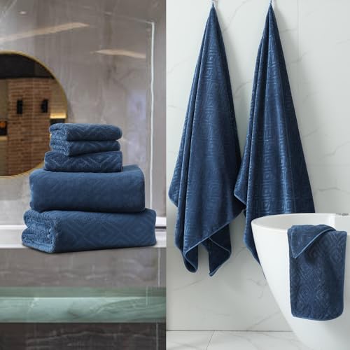 Smuge 18-Piece Bath Towel Set, Include 6 Bath Towel Sheets, 6 Hand Towels and 6 Washcloths - Highly Absorbent Quick Dry 100% Microfiber,Ultra Soft Bathroom Towel Set (Navy Blue) - color: Navy Blue, size: 18 Pcs Bath Towel Set