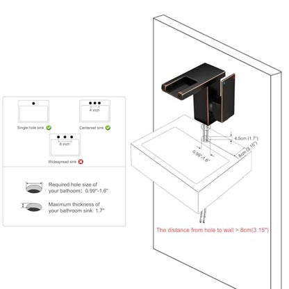 Hoimpro LED Bathroom Faucet, Single Handle Sink Faucets Bronze | Waterfall Widespread Faucet, 3 Colors Light Changing, with Pop-up Drain & cUPC Supply Lines, for Sink Vanity RV Restroom - color: Oil Rubbed Bronze